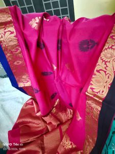 Beautiful Rani pink Saree with Blue Blouse
