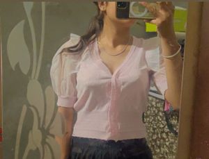 Pink Sheer Sleeve Cardigan Set