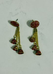Elegant Red &amp; Gold Dangle Earrings
