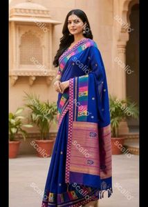 Elegant Blue Saree with Colorful Accents