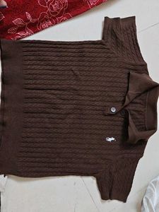 Women's Brown Cable Knit Polo Shirt