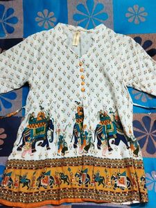 White Kurta with Elephant Print