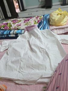 White &amp; Pink Floral Embroidered shirt for ladies