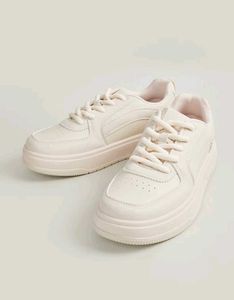 Cream Lace-Up Platform Sneakers