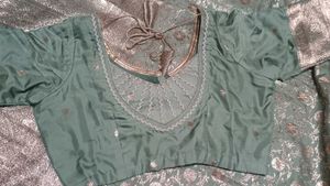 Elegant Olive Green Blouse with Golden Work dupatt