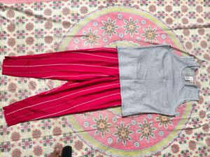 combo of Stylish pink Striped pant and sleevless t