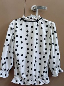 Polka Dot Ruffled Neck Blouse