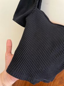 Ribbed Square Neck Puff Sleeve Top