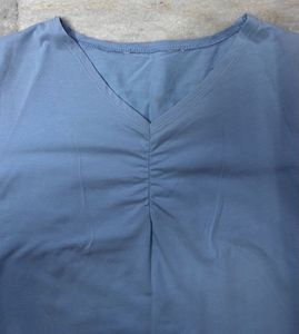 Blue Ruched V-Neck Top