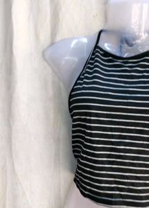 Striped Halter Neck Crop Top