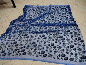 Embellished Blue Net 1m Fabric