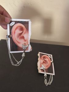 Pair of Butterfly Chain Earrings with cuffs