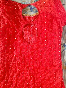 Red Embroidered Kurta