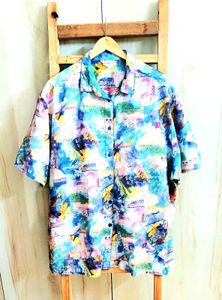 Vibrant Abstract Print Oversized Shirt-Size-50