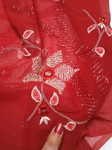Elegant Red Embroidered Saree