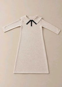 CREAM COLLARED LONG-SLEEVE MIDI DRESS