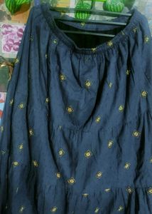 Navy Embroidered Tiered Maxi Skirt