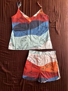Artistic Face Print Camisole & Shorts Set