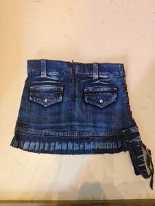 Vintage Y2K Studded Pleated Denim Mini Skirt