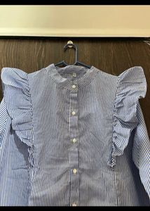 Blue Striped Ruffle Top