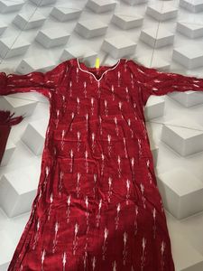 Red Ikkat Print Kurta buy1get1