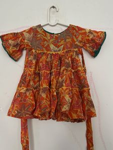 Orange Floral Tiered Dress