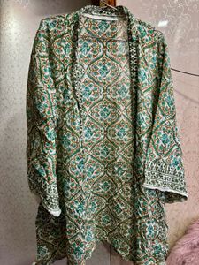 Green & Beige Patterned Ethnic Gown