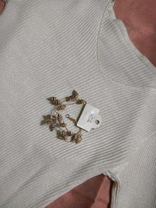 White Ribbed Knit Top