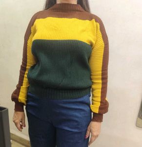 Color Block Ribbed Knit Top - M/L