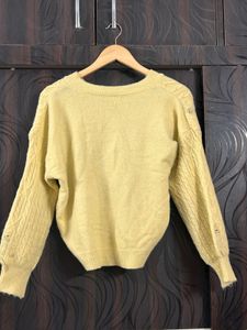 Distressed Pastel Yellow V-Neck Sweater