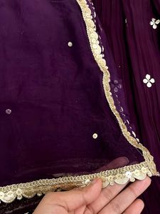 Burgundy Lehenga With Jodhpuri Faag ( Odhani)