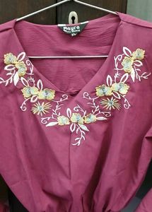 Embroidered Maroon Top