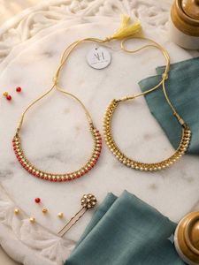 Set of 2 ~ Red & Gold Pearl Necklaces