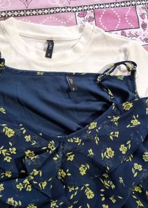 Floral Print Strappy A Line Dress With T-shirt