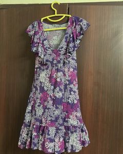 Purple Floral Print Midi Dress