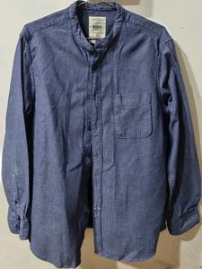 Men's Blue Denim Band Collar Shirt