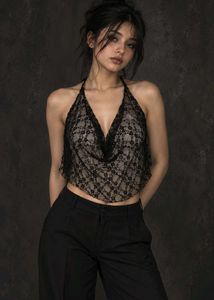 69. Sheer Black Lace Halter Top