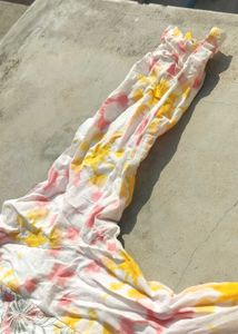 White Base Multi Coloured Tye nd Dye Pattern Kurti
