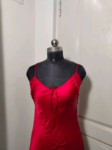 Silky Red Nightgown with Lace Trim