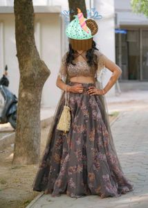 Sparkling Sequin Blouse with Floral Lehenga