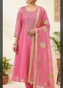 Pink Embroidered  Anarkali Kurta Set