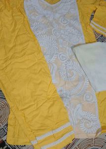 Yellow &amp; White Chikankari Kurta Set