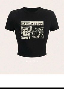 Black Graphic Print Cropped T-Shirt
