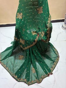 bridal  Green heavy handwork Saree