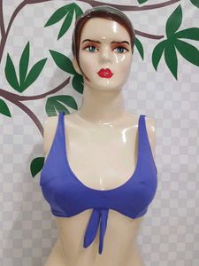 (771)Blue Tie-Front Bikini Top