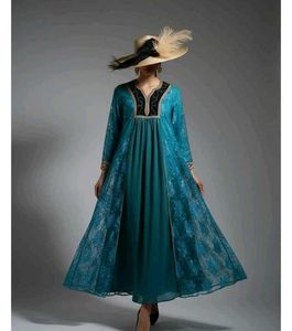 Elegant Teal Lace Maxi Dress