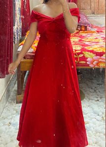 Savana elegant Red Off-Shoulder  Dress