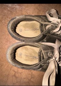 Olive Green Satin Sneakers with Ribbon Laces