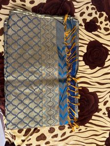 Elegant Blue Saree with Gold Border