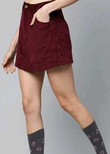 Burgundy Corduroy A-Line Mini Skirt